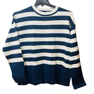 Vigoss Blue White Stripe Side Slit Nautical Preppy Sweater sz L NWT